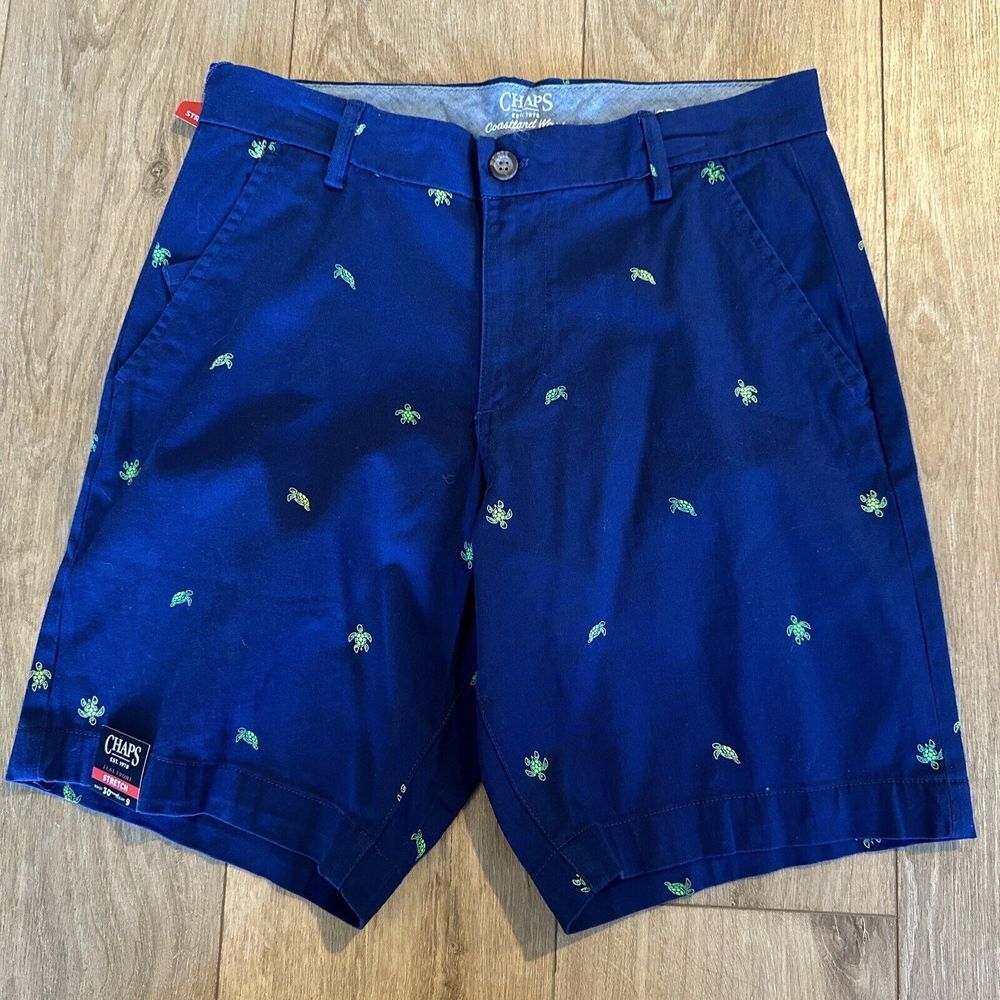 NEW Men's Chaps Coastland Wash Sea Turtle Print Stretch 9" Shorts Chino Size‎ 30